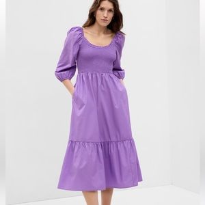 GAP Puff Sleeve Smocked Midi Dress